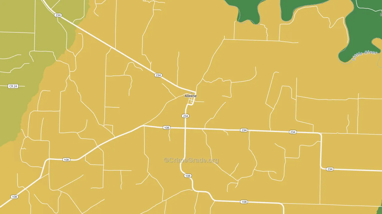 Alleene, AR Map of Robbery Rates