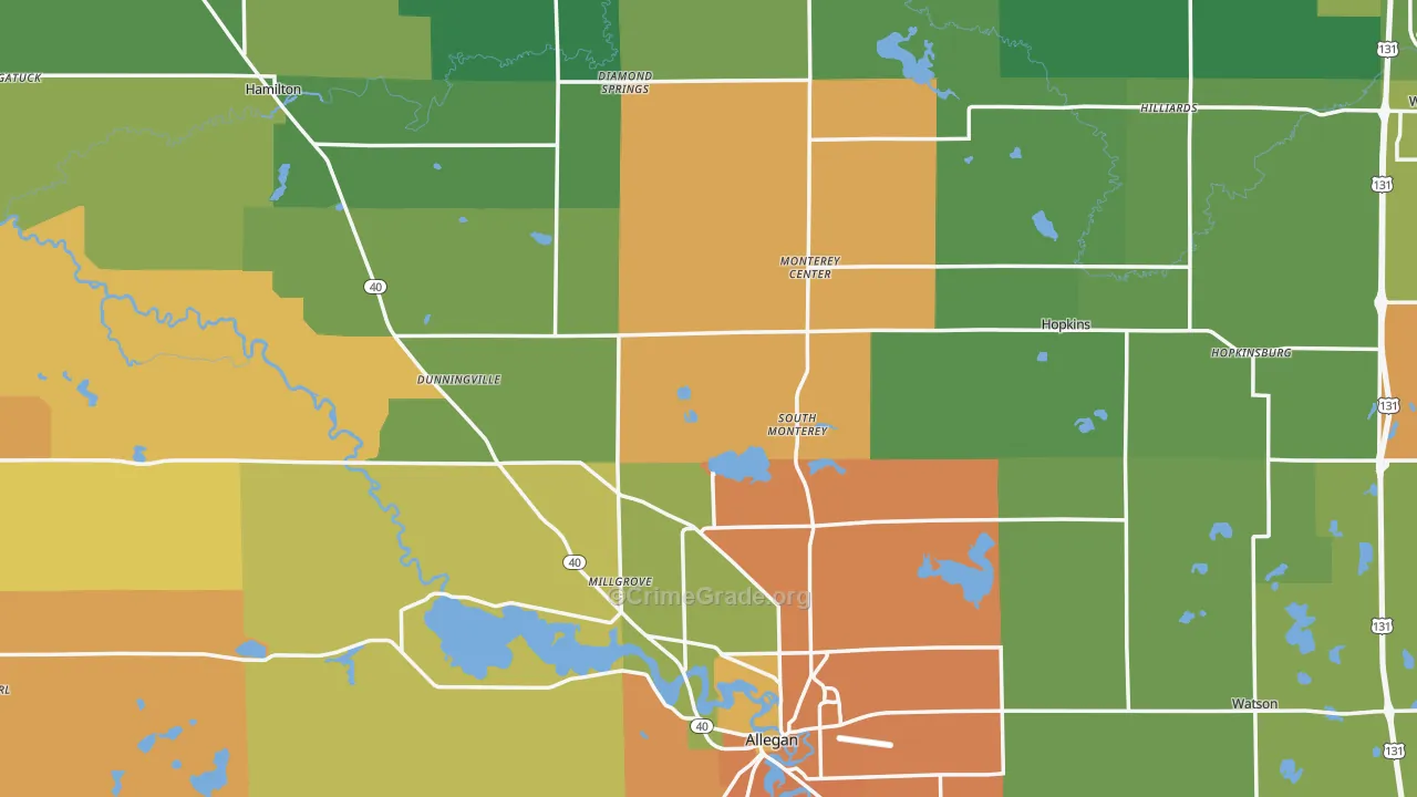 Allegan County, MI Map of Robbery Rates