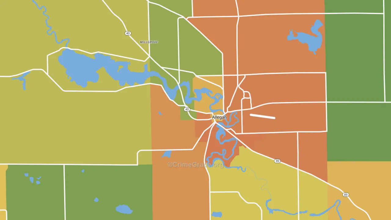 Allegan, MI Map of Robbery Rates
