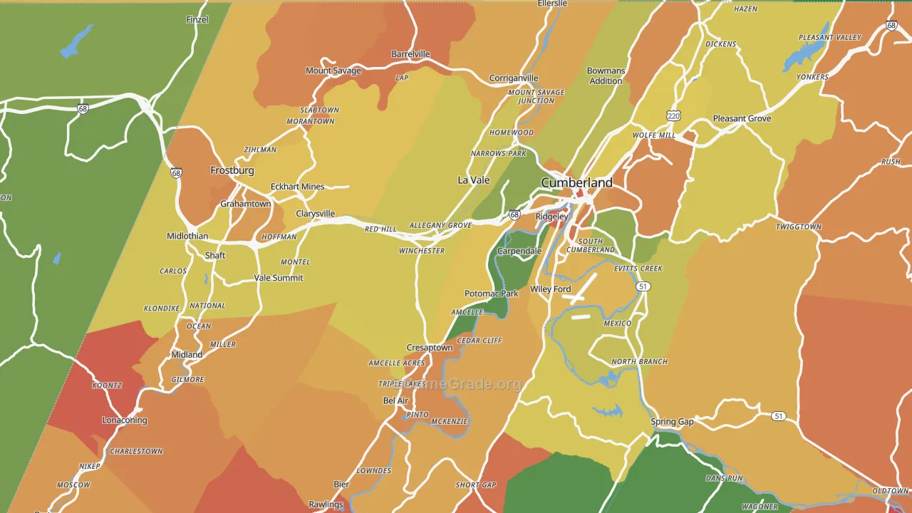 Allegany County, MD Map of Robbery Rates