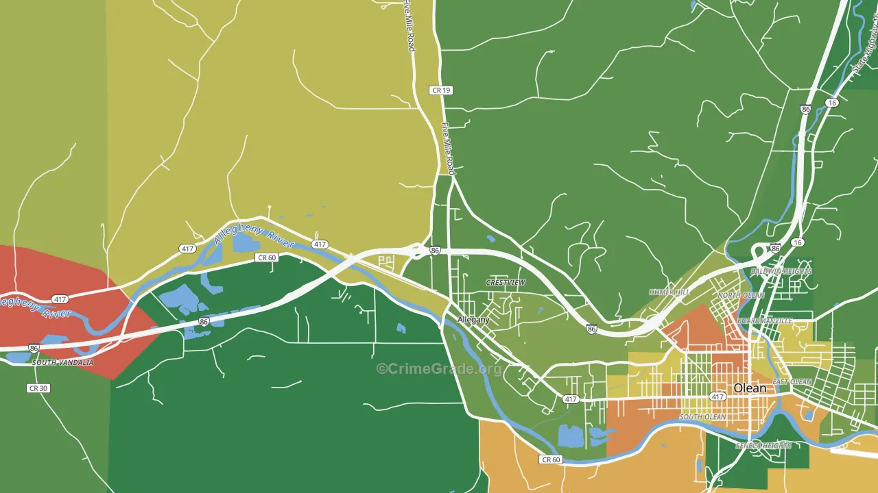 Allegany, NY Map of Robbery Rates