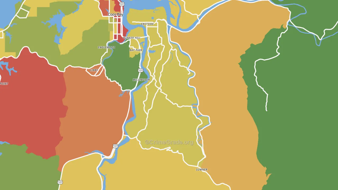 Allegany, OR Map of Robbery Rates
