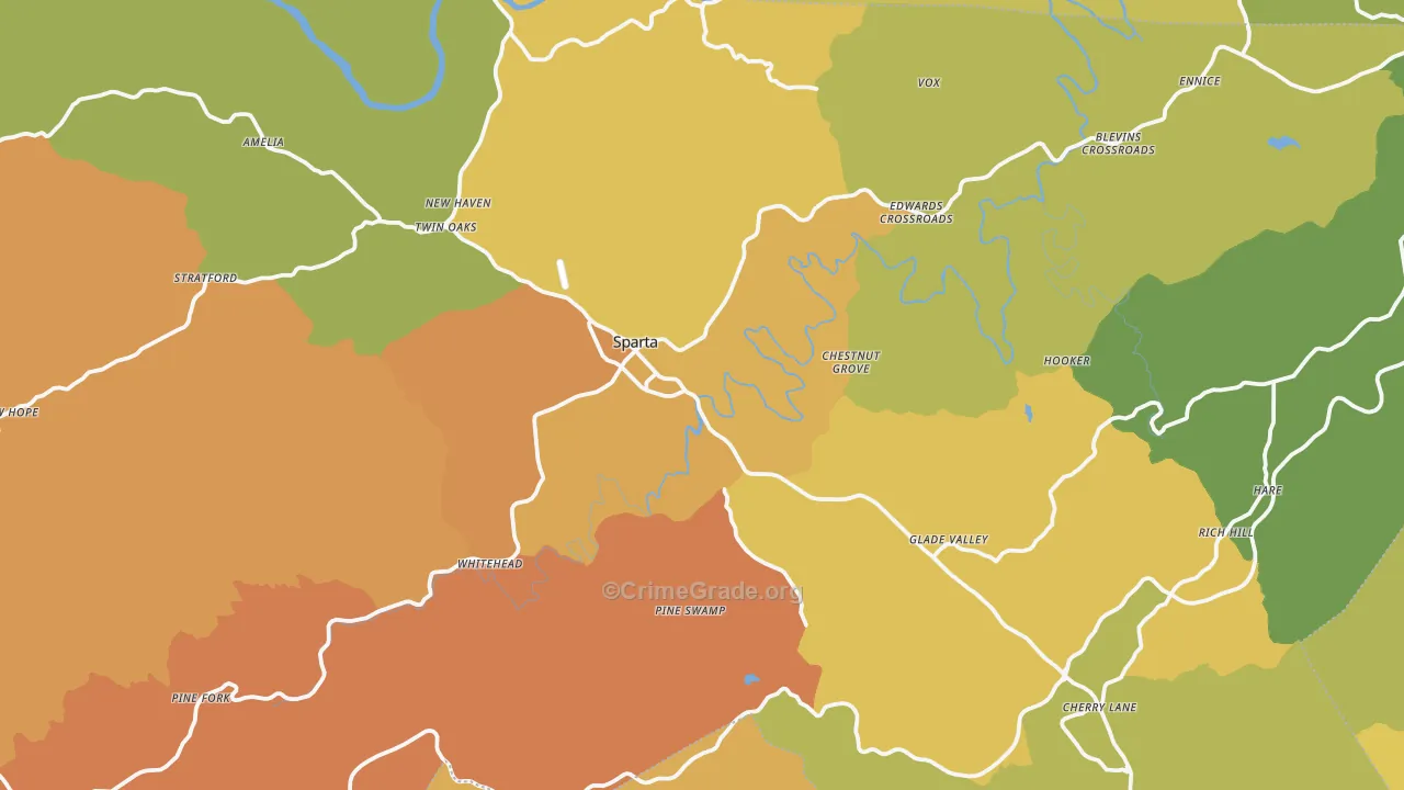 Alleghany County, NC Map of Robbery Rates