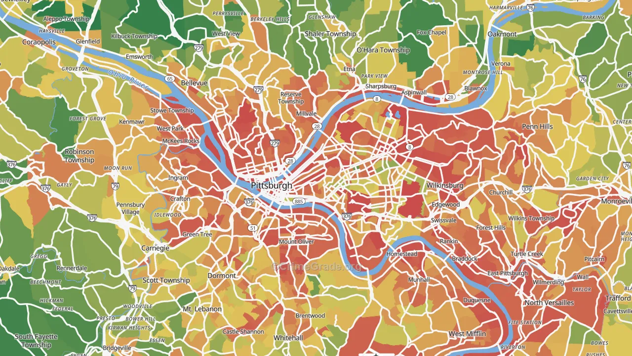 Allegheny County, PA Map of Robbery Rates