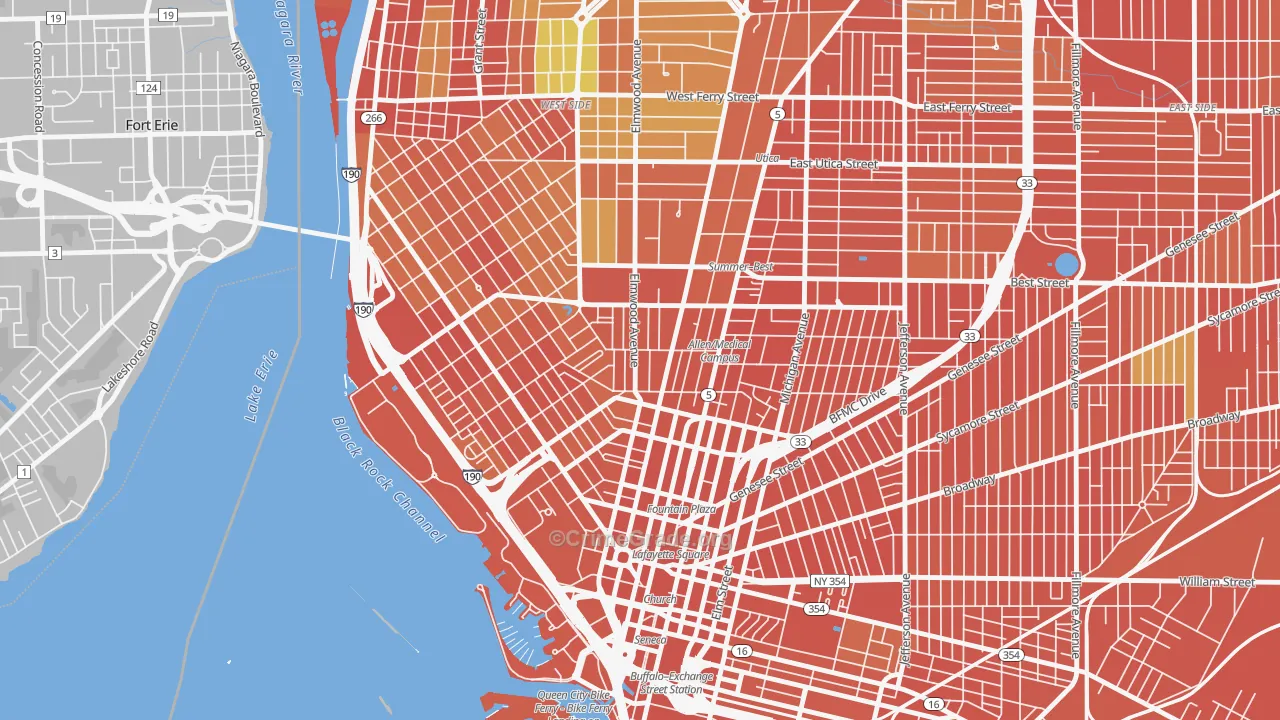 Allen, Buffalo, NY Map of Robbery Rates