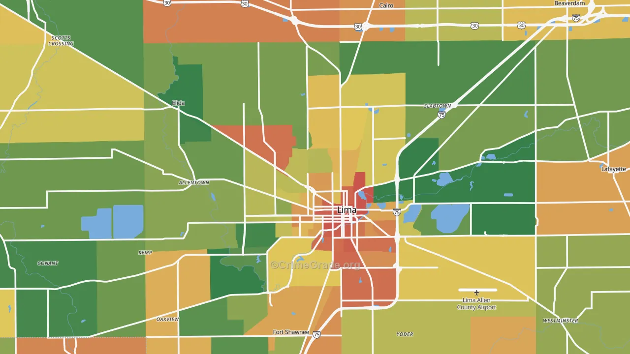 Allen County, OH Map of Robbery Rates