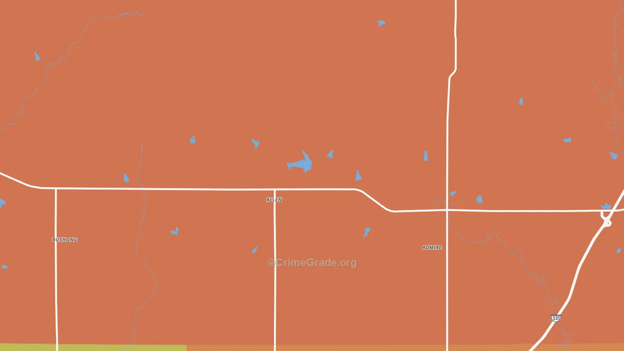 Allen, KS Map of Robbery Rates