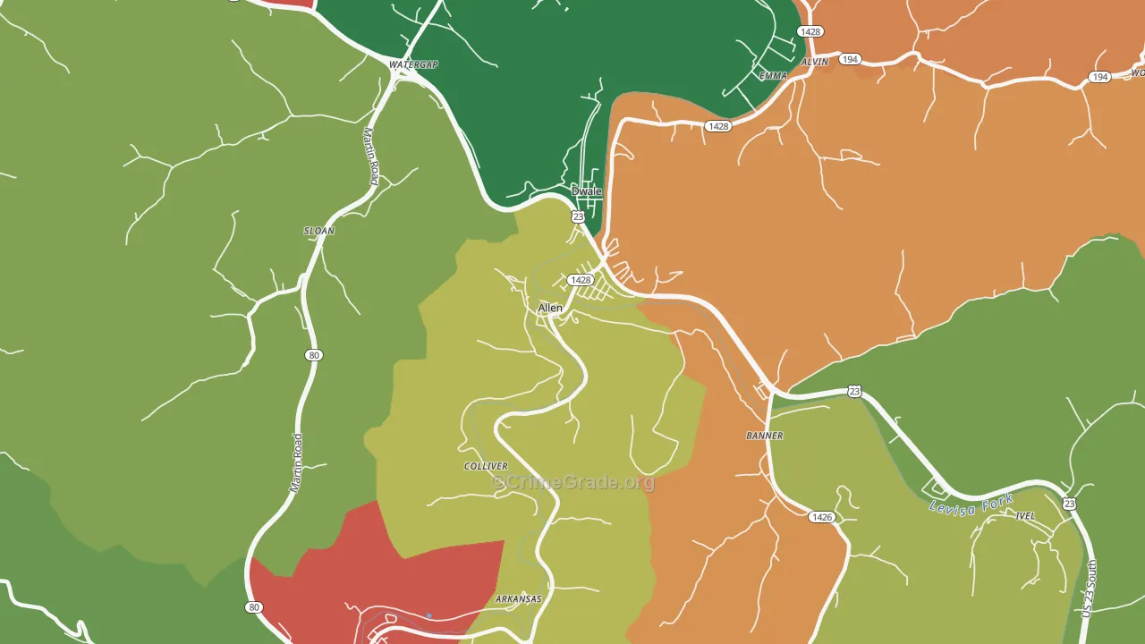 Allen, KY Map of Robbery Rates