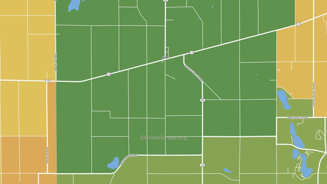 Allen, MI Map of Robbery Rates