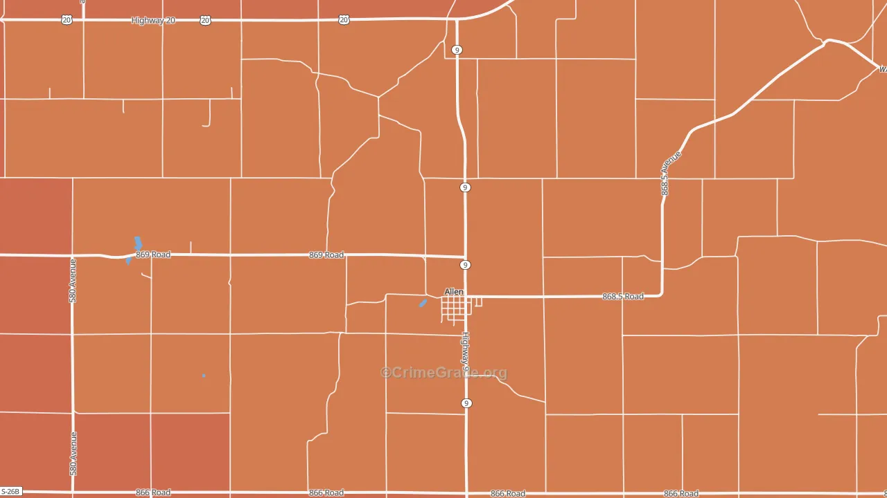Allen, NE Map of Robbery Rates