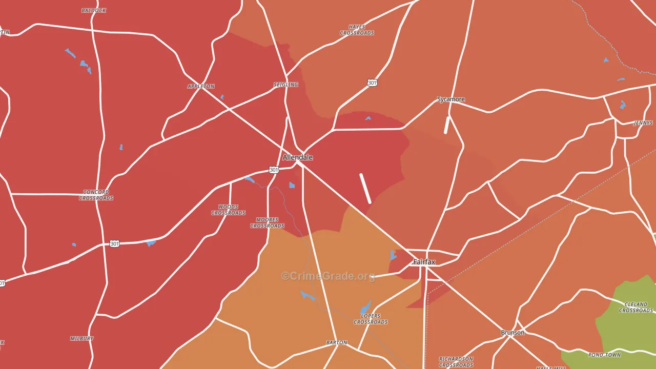 Allendale County, SC Map of Robbery Rates