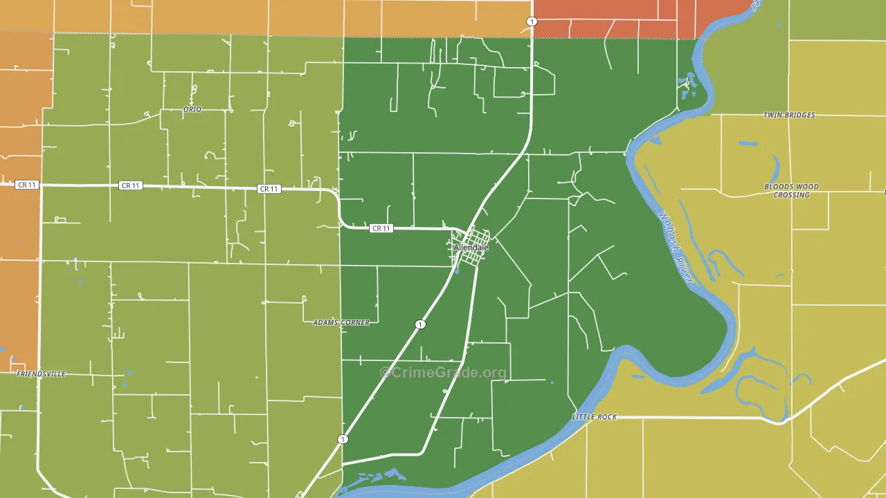 Allendale, IL Map of Robbery Rates