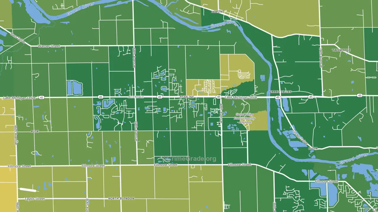 Allendale, MI Map of Robbery Rates