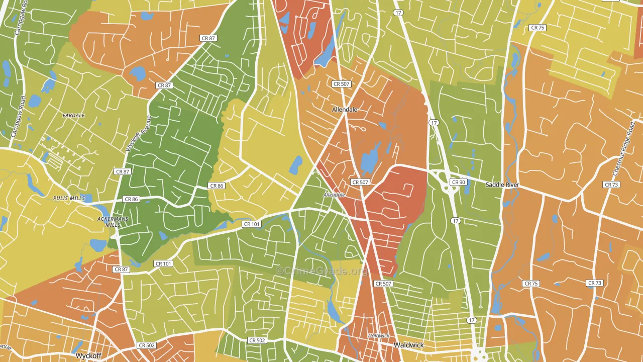 Allendale, NJ Map of Robbery Rates