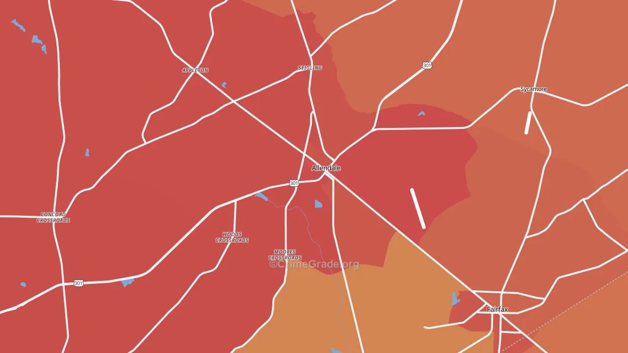 Allendale, SC Map of Robbery Rates