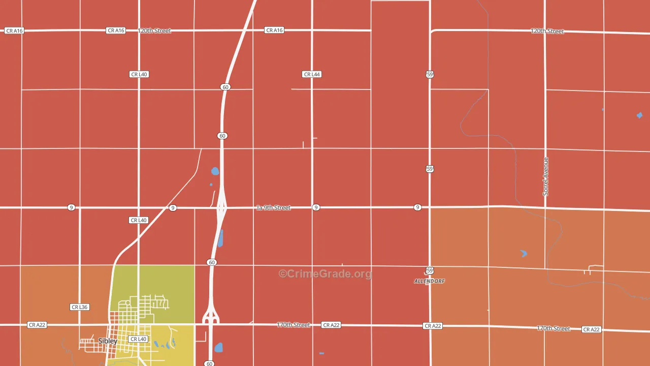 Allendorf, IA Map of Robbery Rates