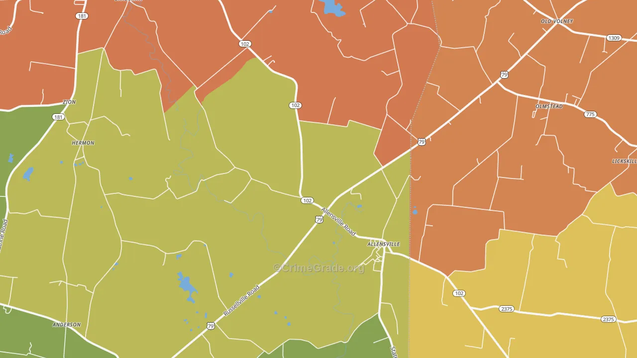 Allensville, KY Map of Robbery Rates