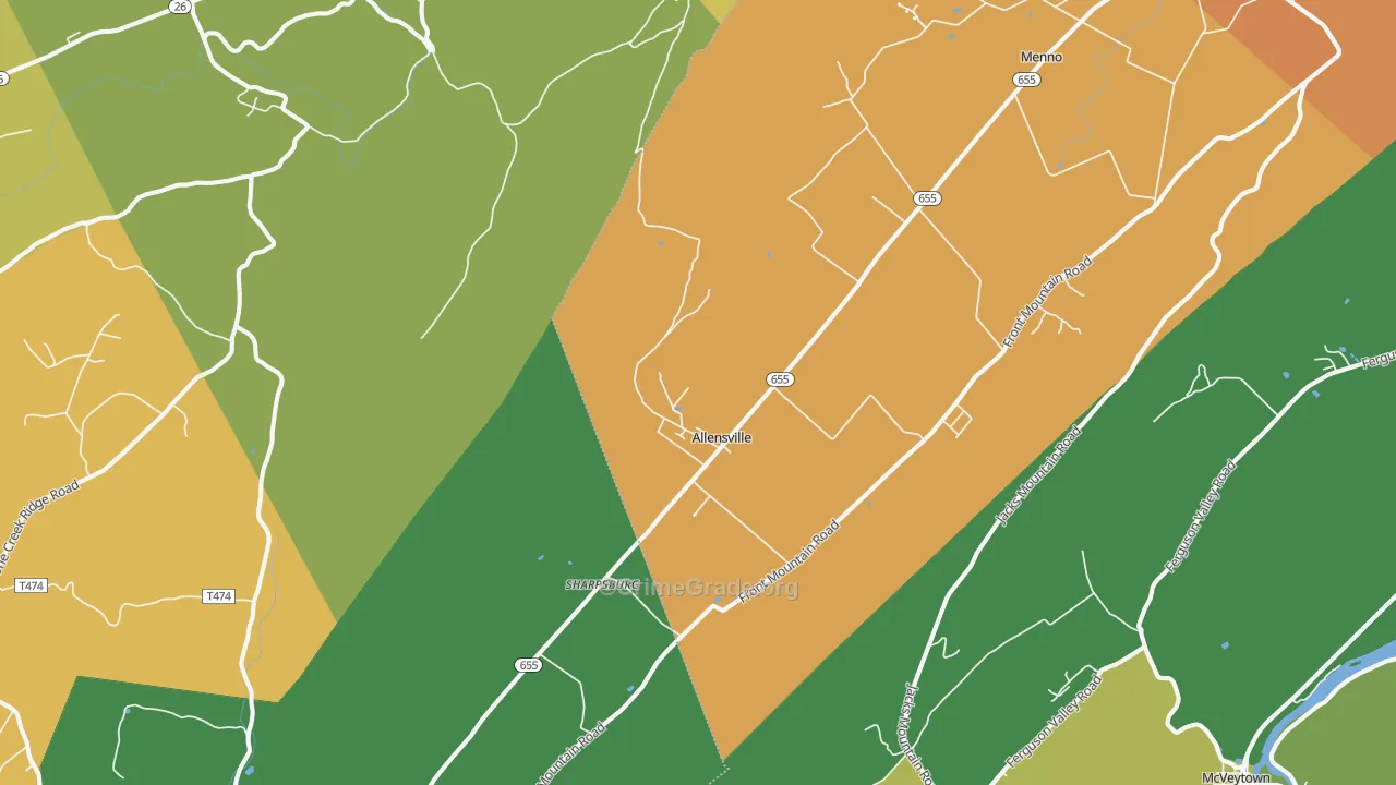 Allensville, PA Map of Robbery Rates