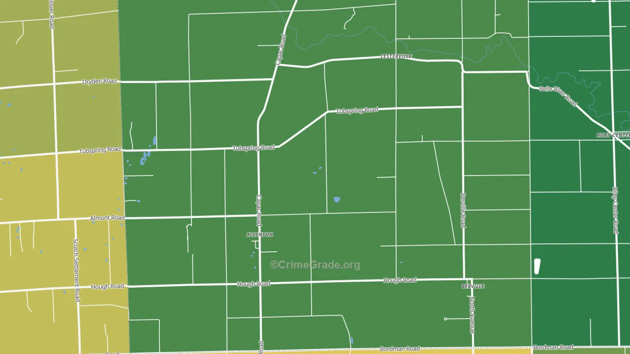 Allenton, MI Map of Robbery Rates