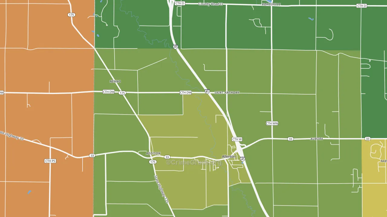 Allenton, WI Map of Robbery Rates