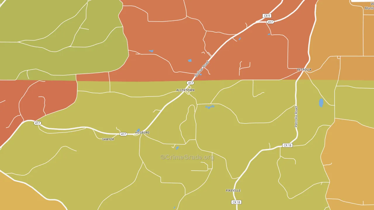 Allentown, NY Map of Robbery Rates