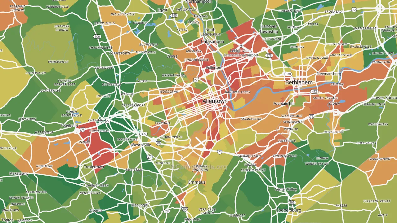 Allentown, PA Map of Robbery Rates
