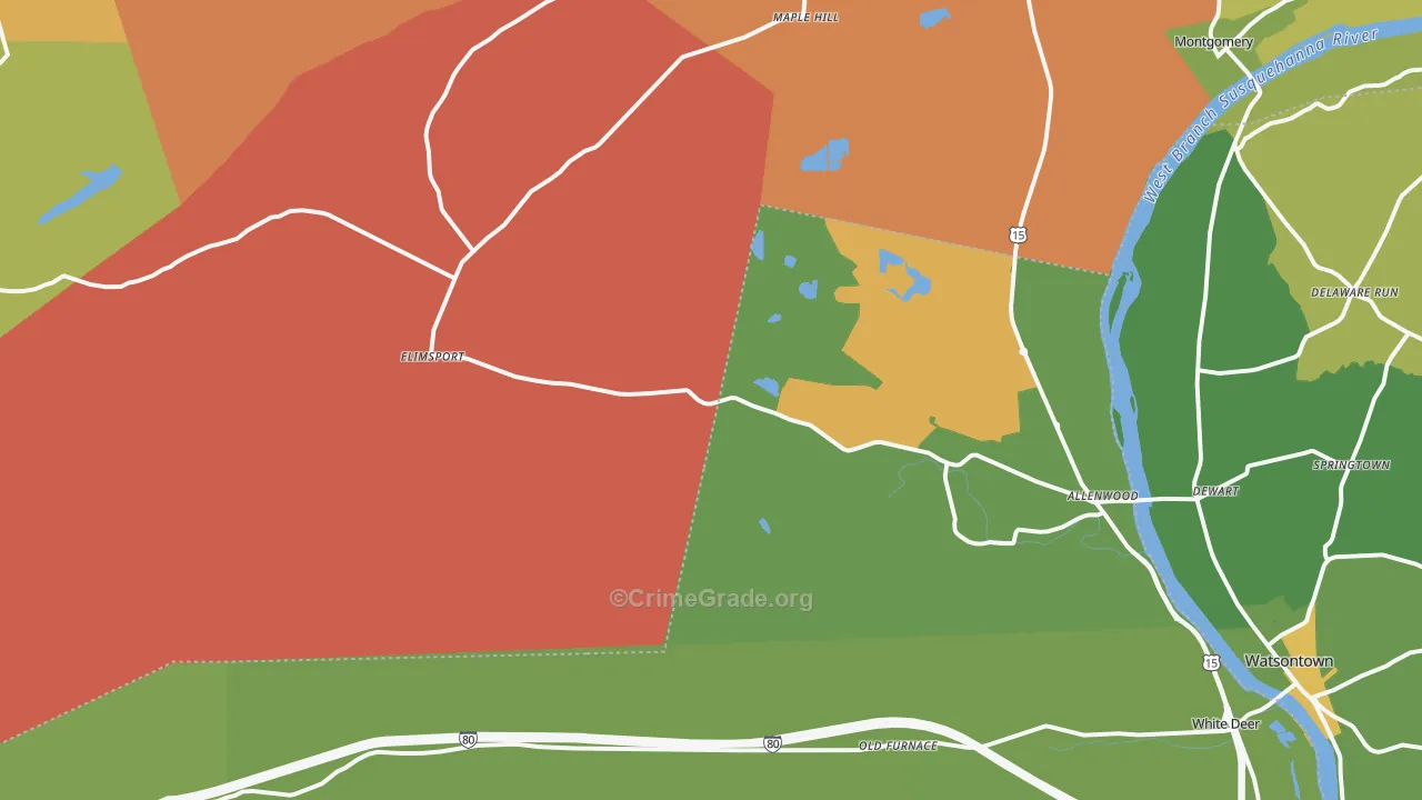 Allenwood, PA Map of Robbery Rates