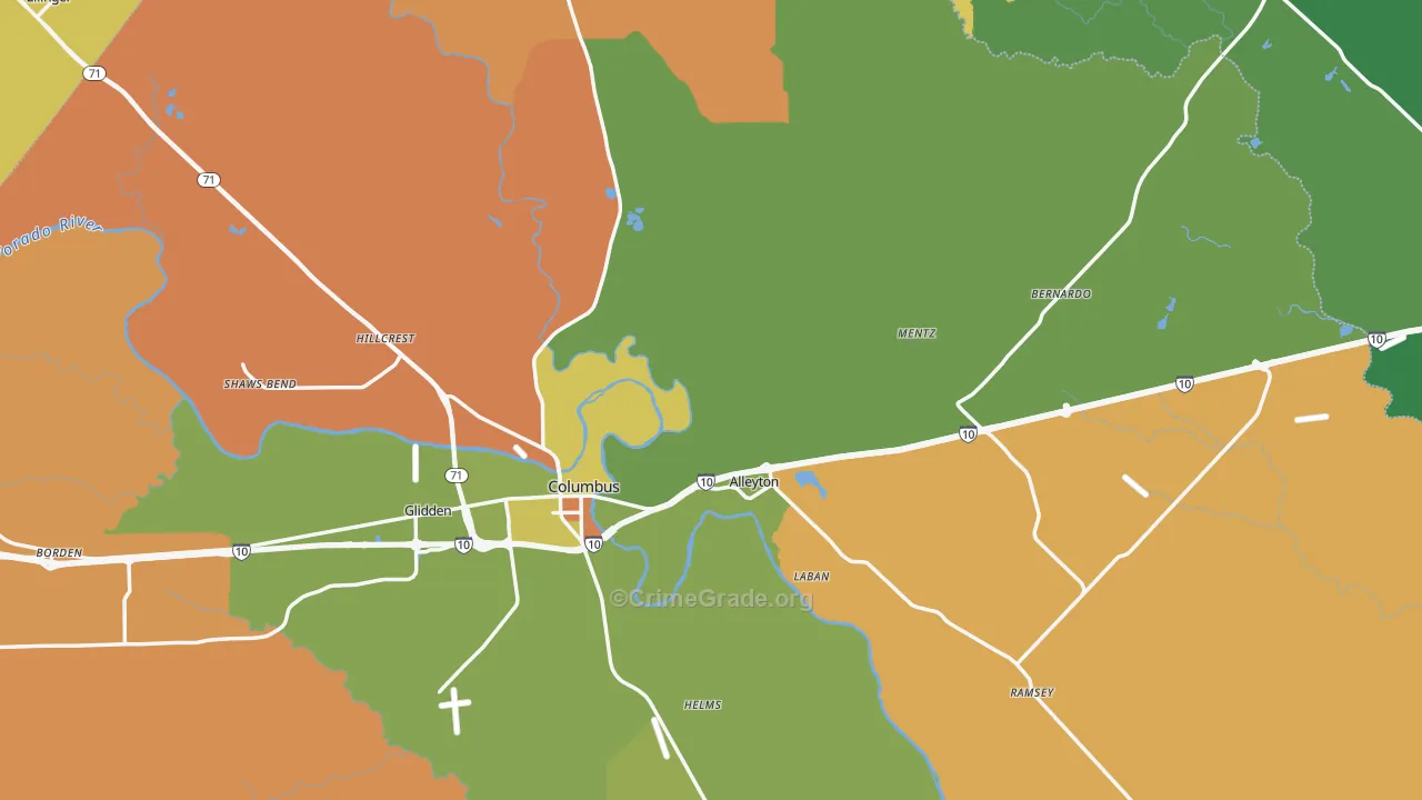 Alleyton, TX Map of Robbery Rates