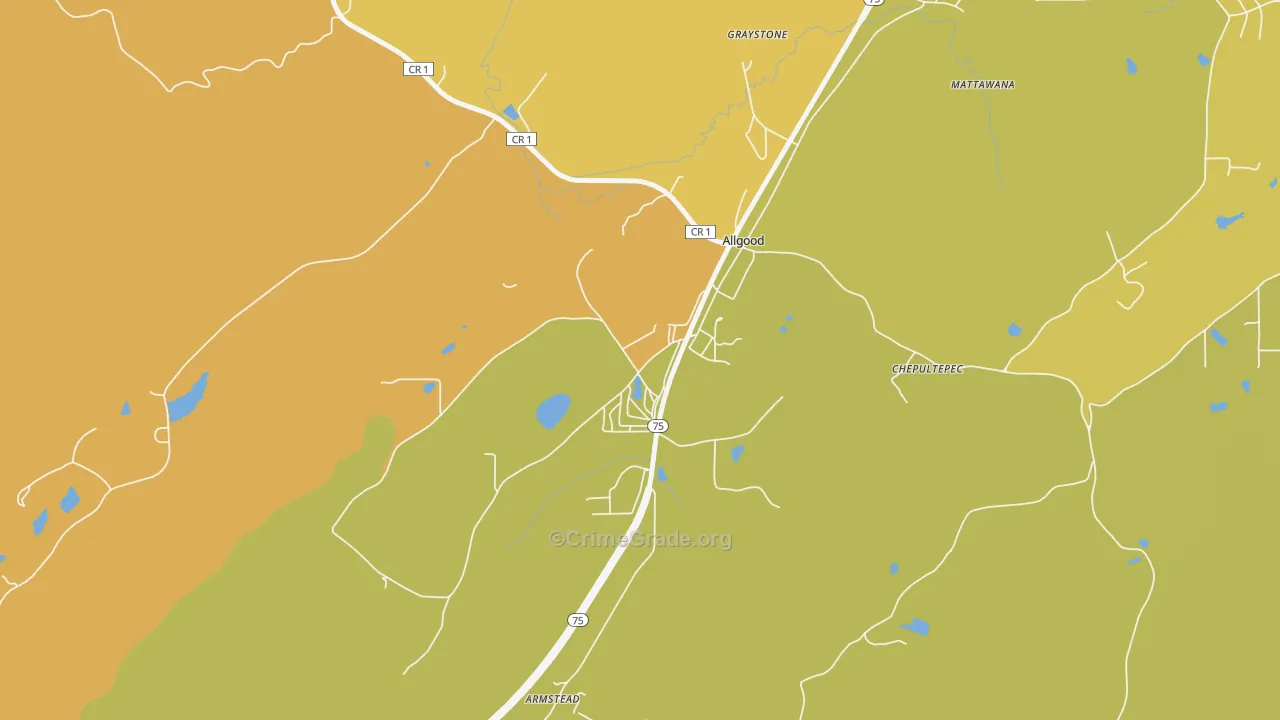 Allgood, AL Map of Robbery Rates