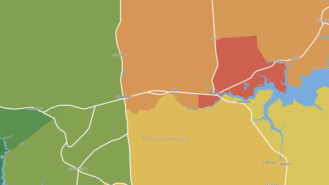 Alliance, NC Map of Robbery Rates