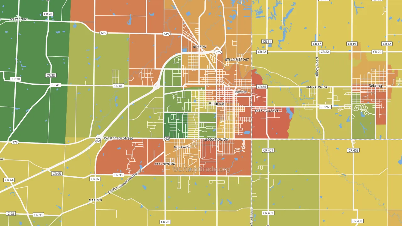Alliance, OH Map of Robbery Rates