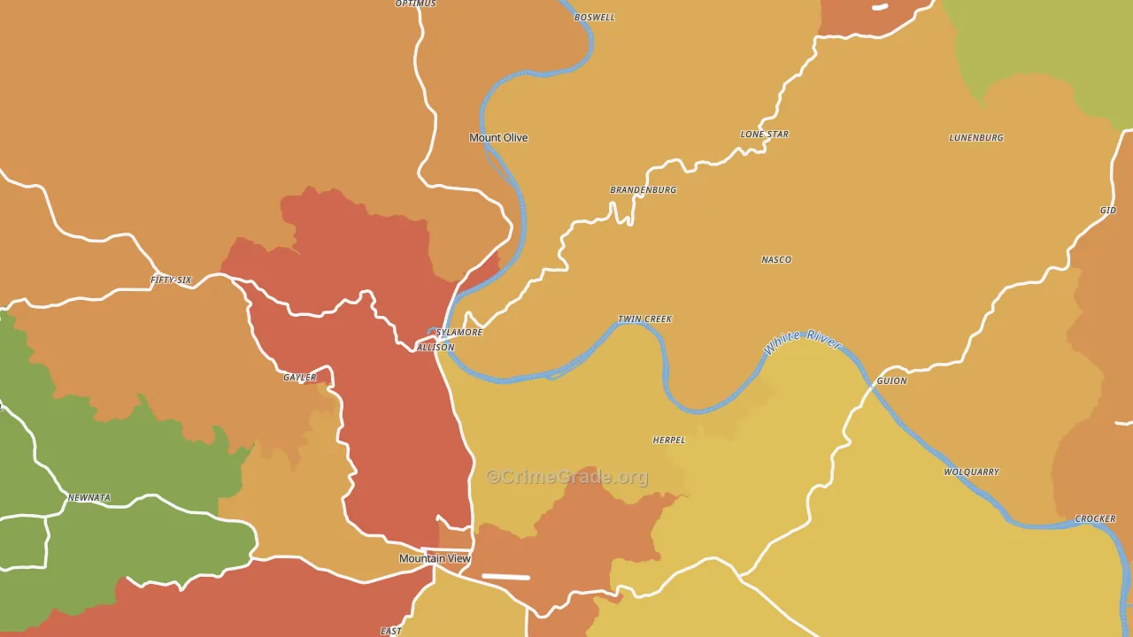Allison, AR Map of Robbery Rates