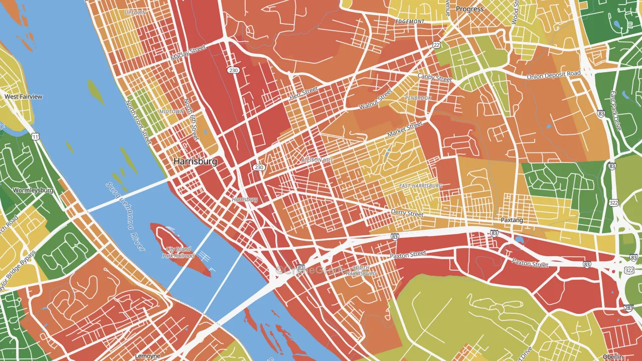 Allison Hill, Harrisburg, PA Map of Robbery Rates