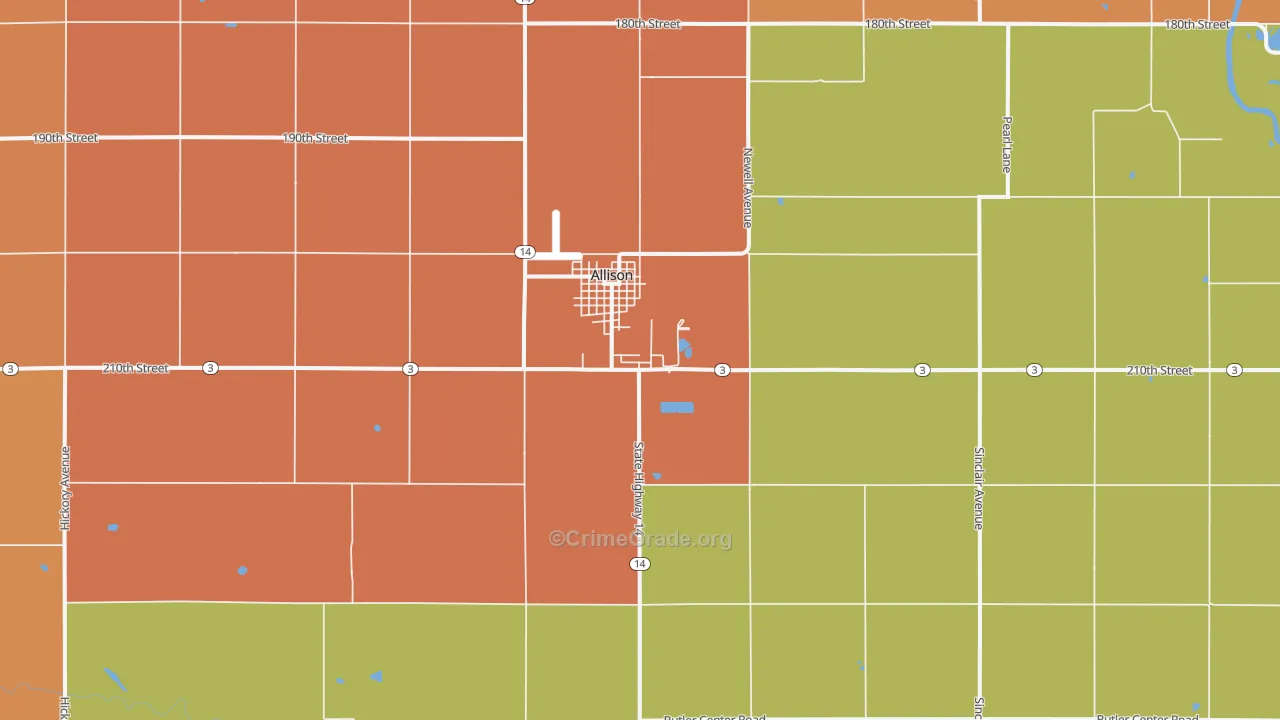 Allison, IA Map of Robbery Rates