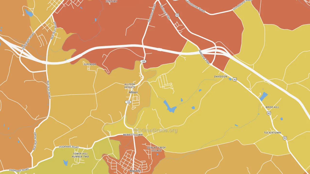 Allison, PA Map of Robbery Rates
