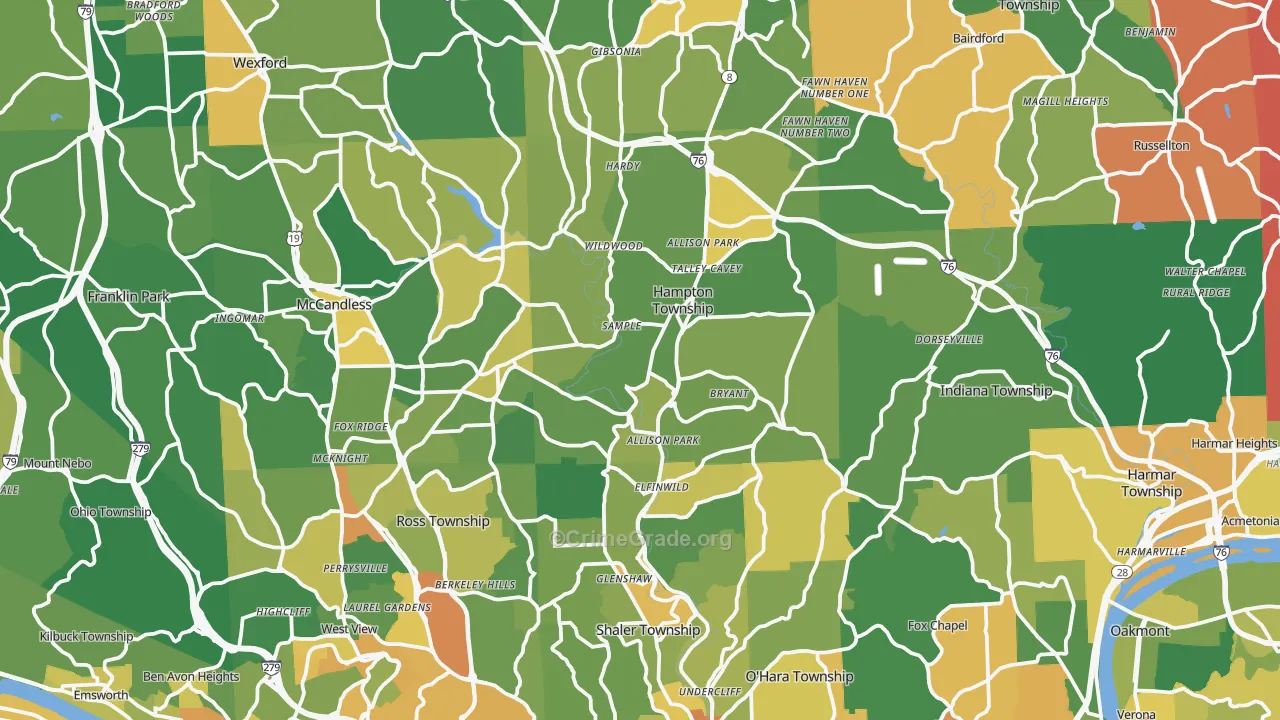 Allison Park, PA Map of Robbery Rates