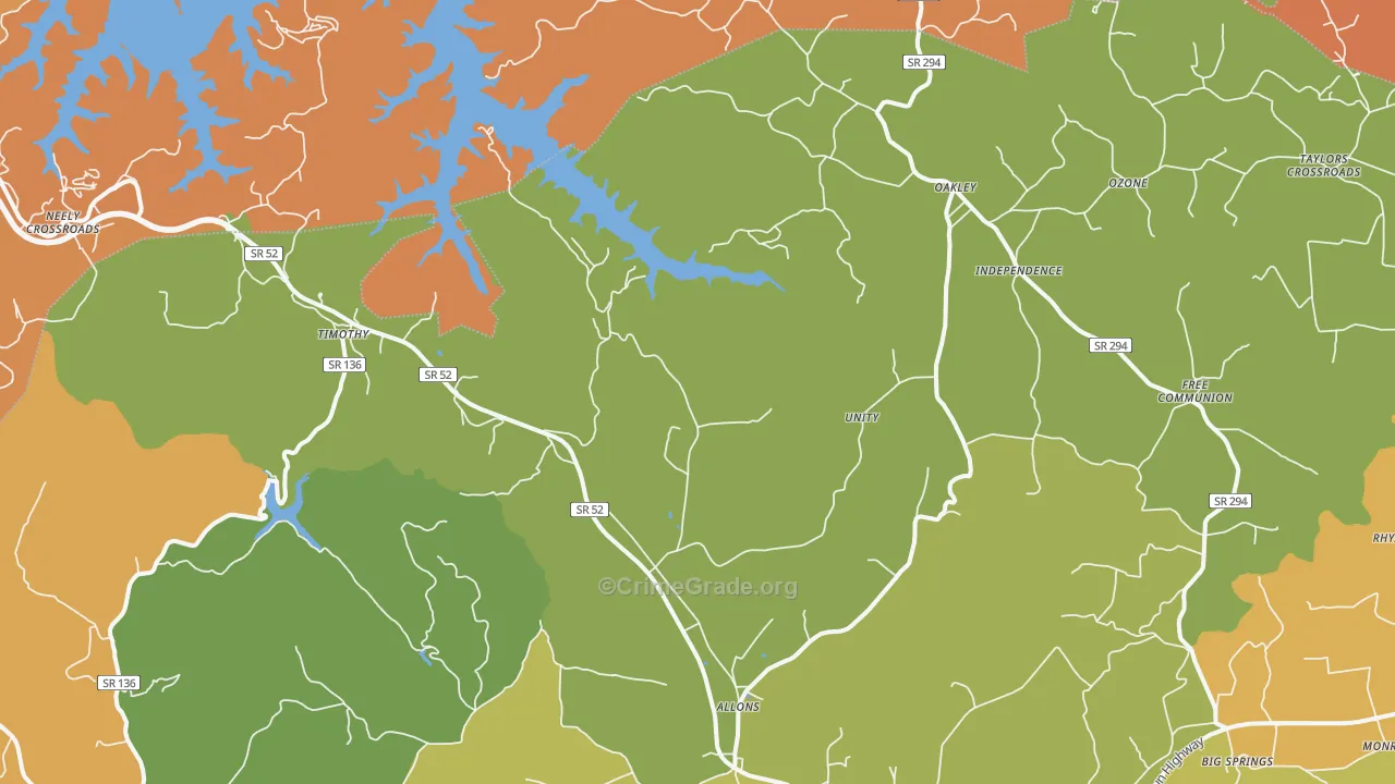 Allons, TN Map of Robbery Rates