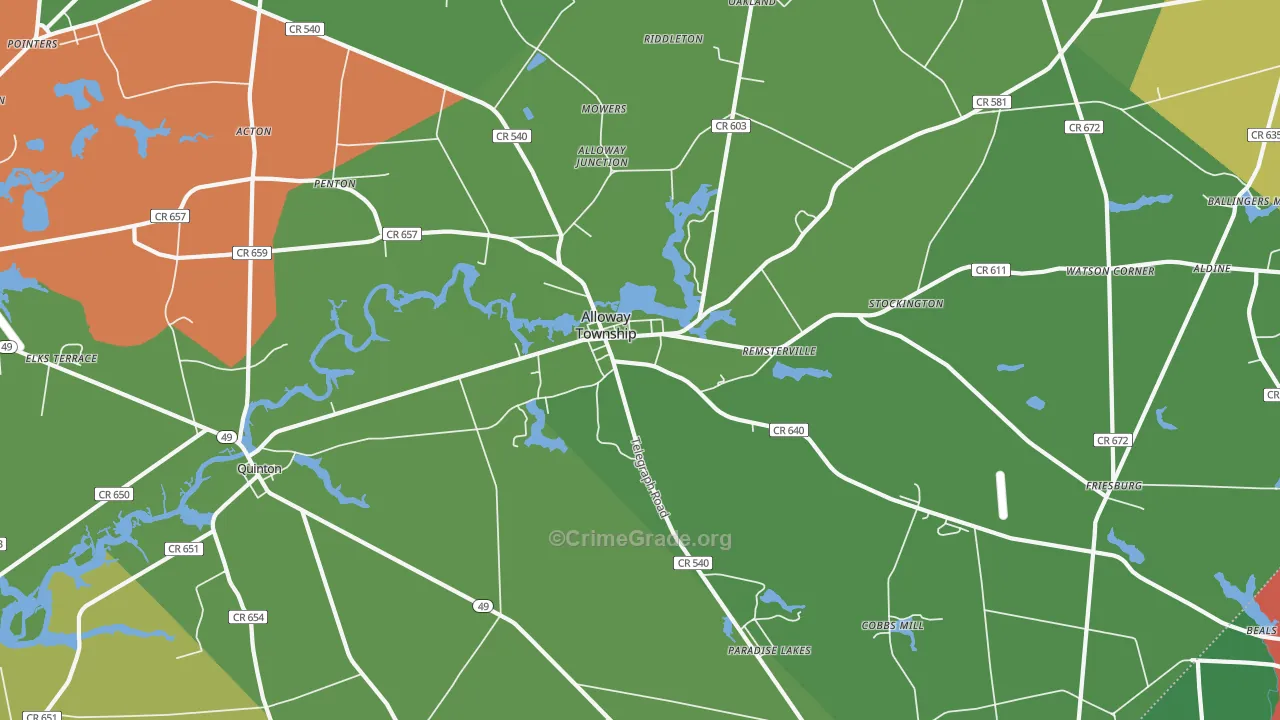 Alloway, NJ Map of Robbery Rates