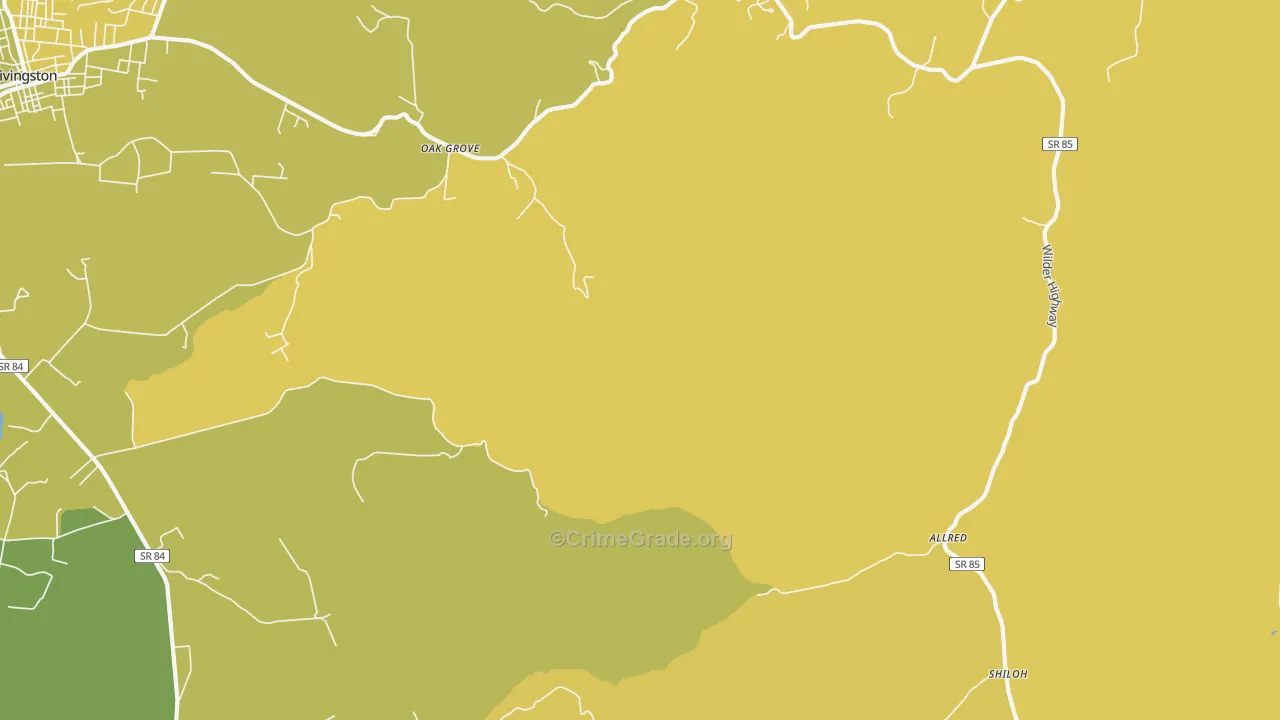 Allred, TN Map of Robbery Rates
