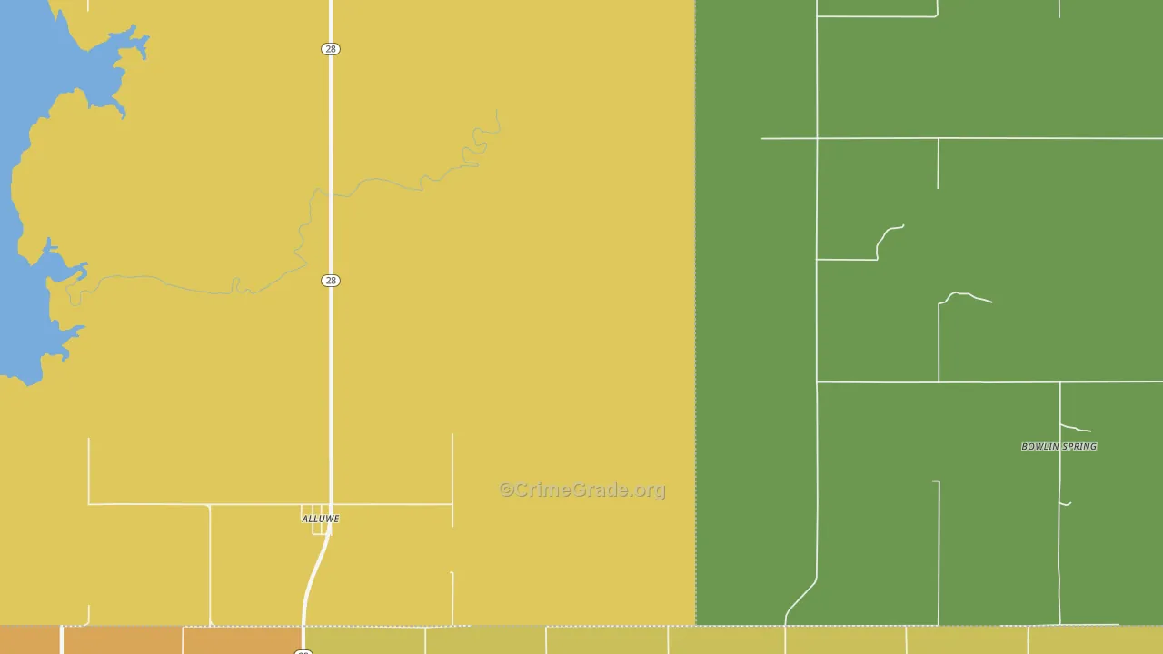 Alluwe, OK Map of Robbery Rates