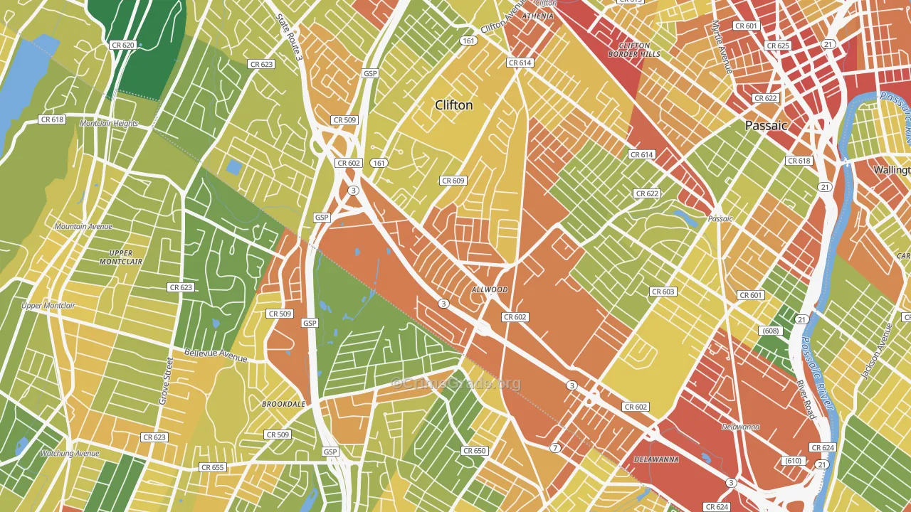 Allwood, Clifton, NJ Map of Robbery Rates