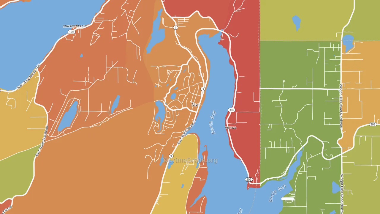 Allyn, WA Map of Robbery Rates