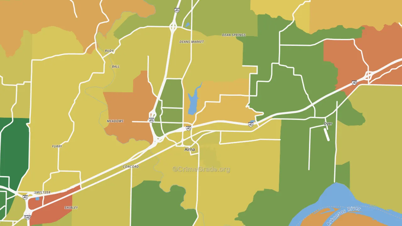 Alma, AR Map of Robbery Rates