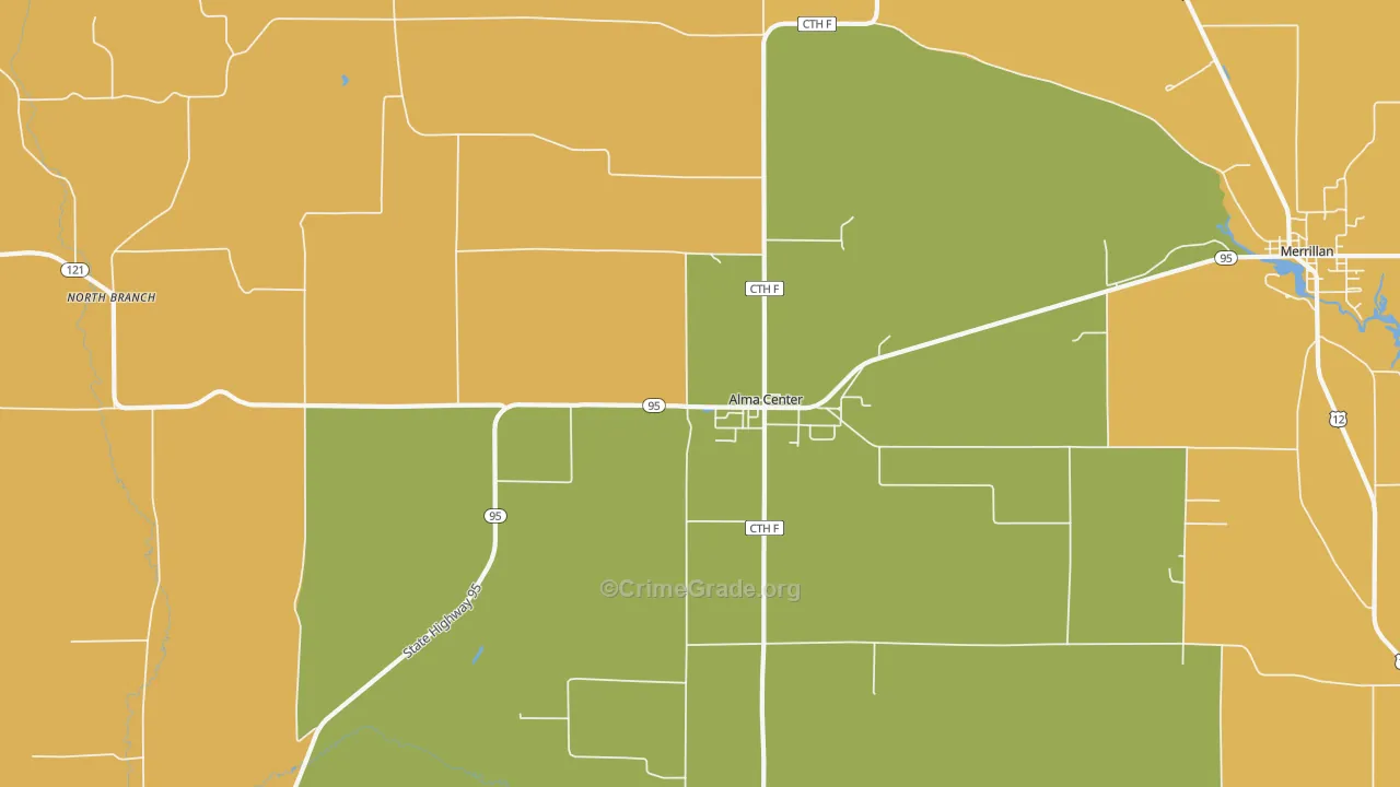 Alma Center, WI Map of Robbery Rates