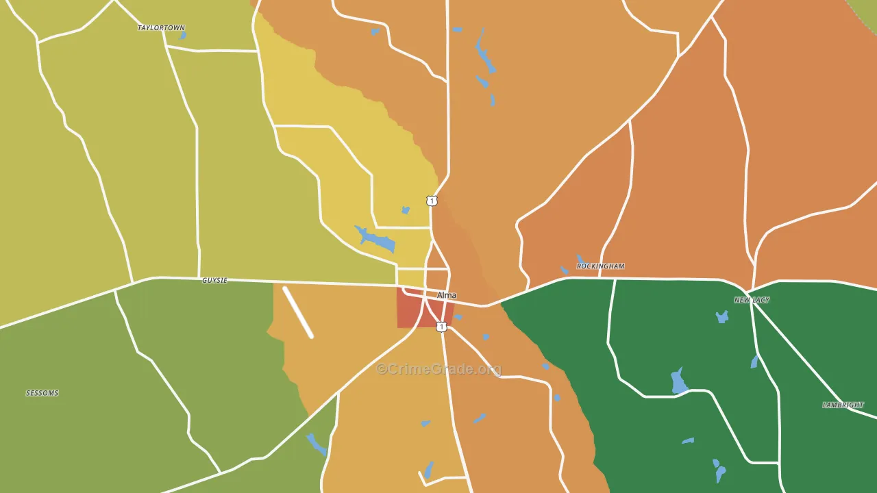 Alma, GA Map of Robbery Rates