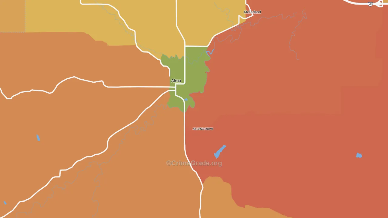 Alma, KS Map of Robbery Rates