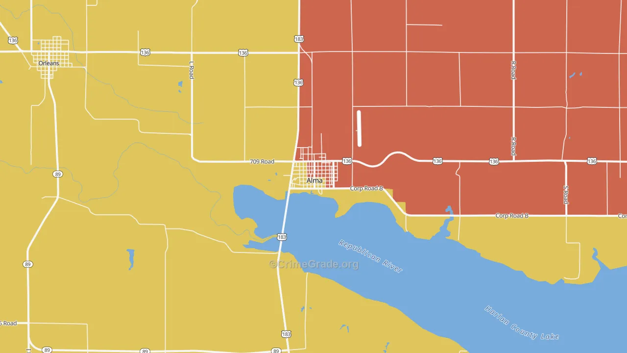 Alma, NE Map of Robbery Rates