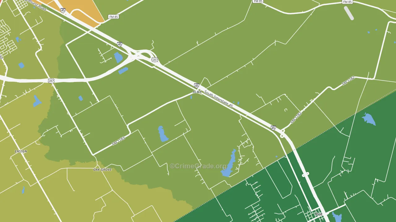 Alma, TX Map of Robbery Rates