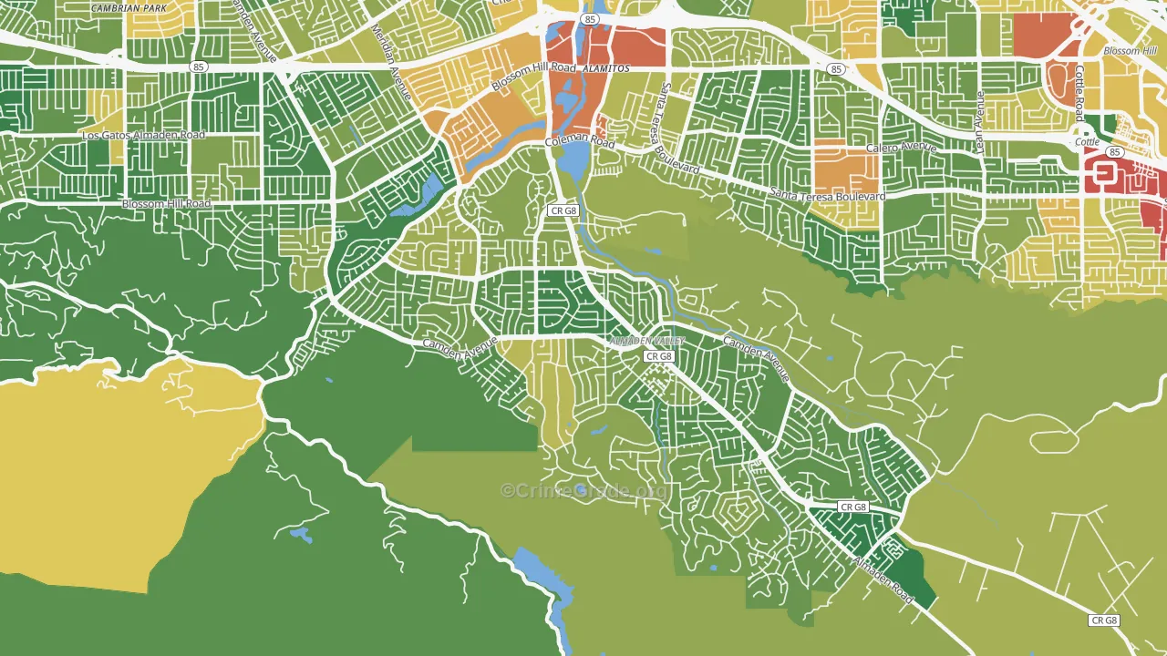 Almaden Valley, San Jose, CA Map of Robbery Rates