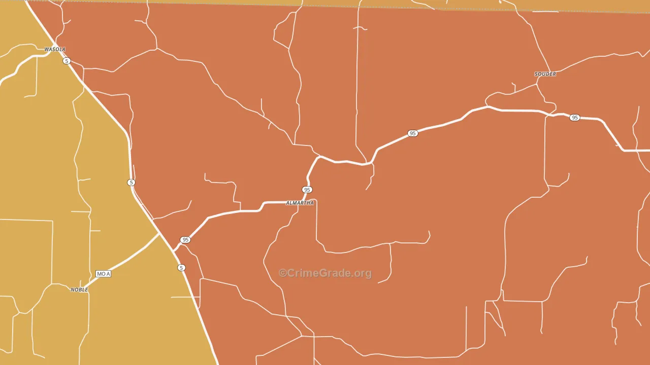 Almartha, MO Map of Robbery Rates